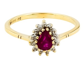 9ct gold Ruby / Diamond Cluster Ring size S